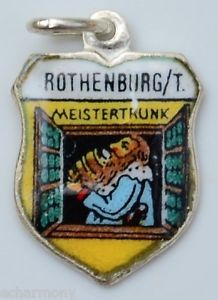 Rothenburg Bavaria Germany Meistertrunk - Vintage Silver Enamel Travel Shield Charm - Click Image to Close